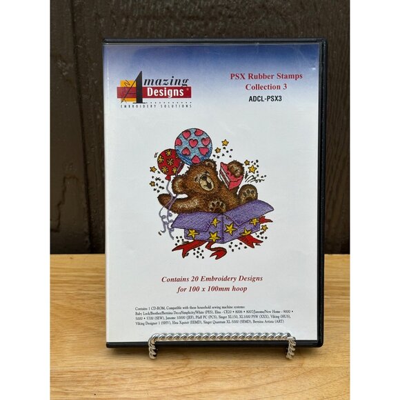 Amazing Designs PSX Rubber Stamp Collection 3 CD 20 Embroidery Teddy Bear Design - Picture 1 of 4